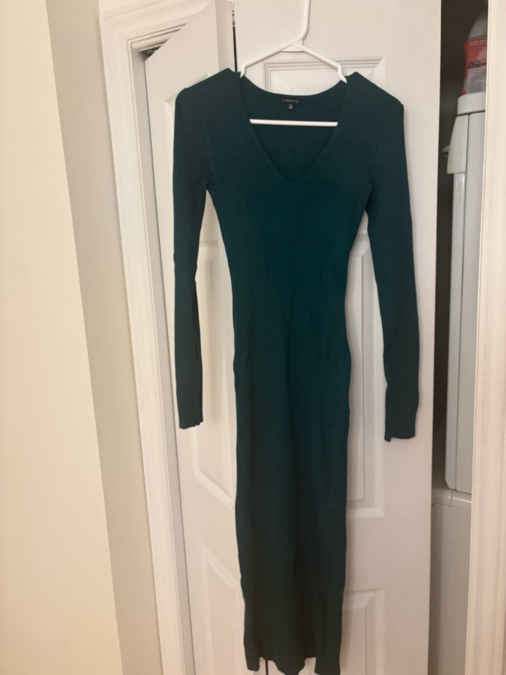 Dynamite Ribbed V-Neck Maxi Dress in Teal